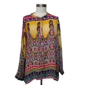 3/$20 XL LOVE KYLA Anthropologie Boho Floral Print Top Roll Tab Sleeves